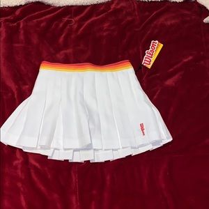 Forever 21 White Pleated Tennis Skirt with Rainbow Waistband